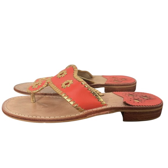 Jack Rogers Nantucket Thong Sandals Coral‎ Gold Size 8 Slip On Shoes Leather - Picture 5 of 11